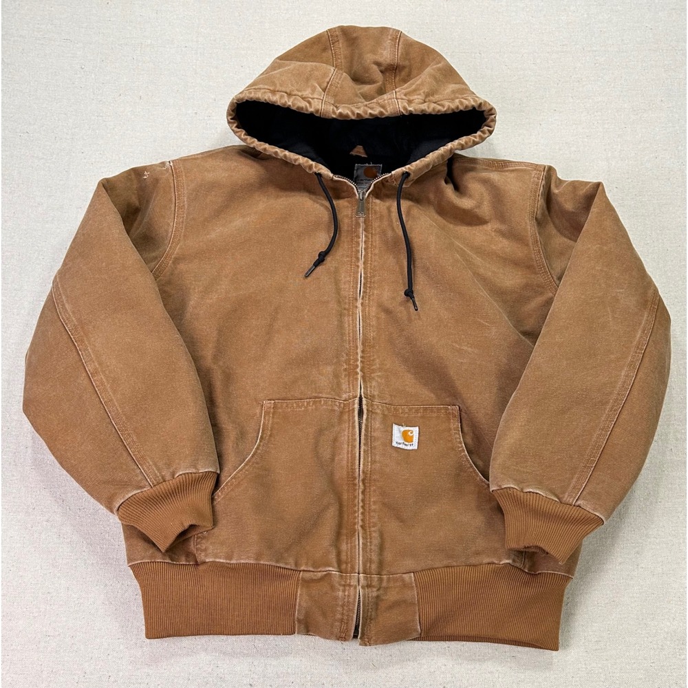Carhartt WJ130 BRN Women's Large Active Jacket Brown Duck Canvas Quilted Lined